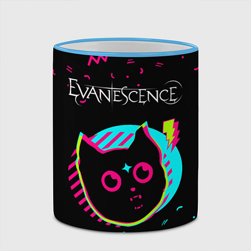 Кружка цветная Evanescence - rock star cat / 3D-Небесно-голубой кант – фото 2