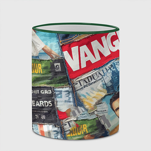 Кружка цветная Vanguard collage - ai art patchwork / 3D-Зеленый кант – фото 2