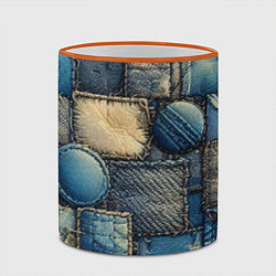 Кружка 3D Denim patchwork - ai art, цвет: 3D-оранжевый кант — фото 2