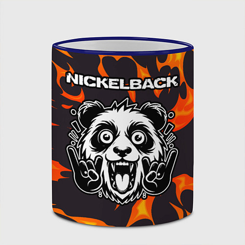 Кружка цветная Nickelback рок панда и огонь / 3D-Синий кант – фото 2