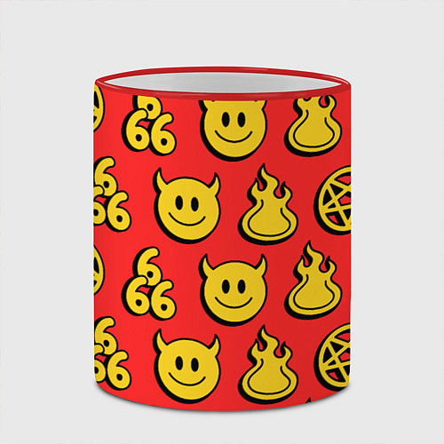 Кружка цветная 666 y2k emoji pattern / 3D-Красный кант – фото 2