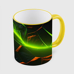 Кружка 3D Green neon abstract geometry, цвет: 3D-желтый кант