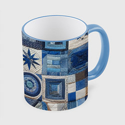 Кружка 3D Denim patchwork - ai art, цвет: 3D-небесно-голубой кант