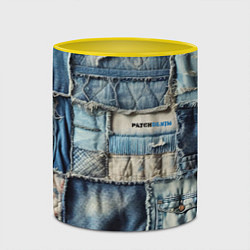 Кружка 3D Patchwork denim - vogue, цвет: 3D-белый + желтый — фото 2