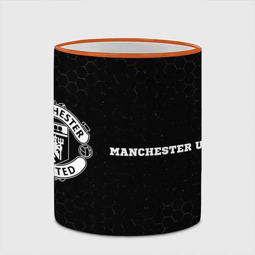 Кружка цветная Manchester United sport на темном фоне по-горизонт / 3D-Оранжевый кант – фото 2