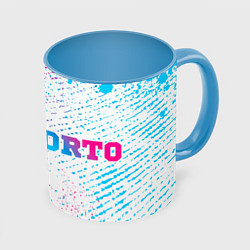Кружка 3D Porto neon gradient style по-горизонтали, цвет: 3D-белый + небесно-голубой