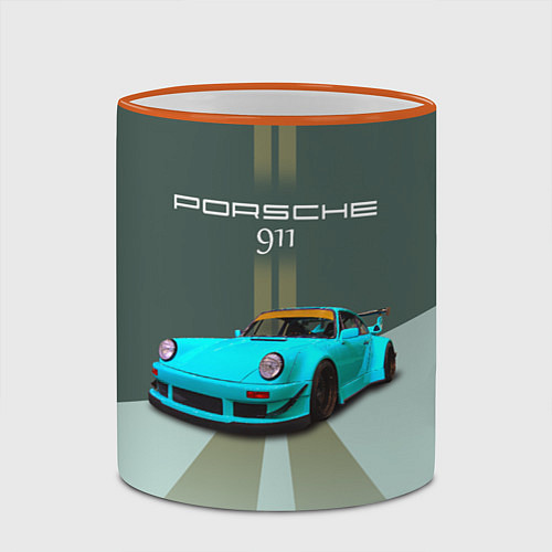 Кружка цветная Порше 911 спортивный немецкий автомобиль / 3D-Оранжевый кант – фото 2