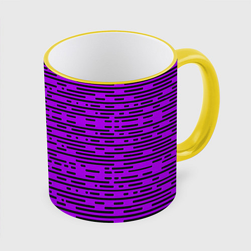 Кружка цветная Чёрные полосы на фиолетовом фоне / 3D-Желтый кант – фото 1
