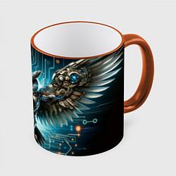 Кружка 3D Величественная кибернетическая сова на фоне футури, цвет: 3D-оранжевый кант