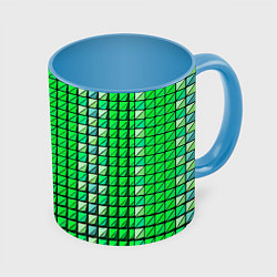 Кружка 3D Зелёные плитки и чёрная обводка, цвет: 3D-белый + небесно-голубой