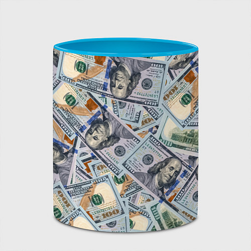 Кружка цветная Банкноты сто долларов / 3D-Белый + небесно-голубой – фото 2