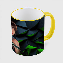 Кружка 3D Stellar Blade портрет Ева, цвет: 3D-желтый кант