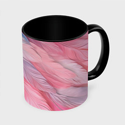 Кружка 3D Пастельно-голубые и розовые перья, цвет: 3D-белый + черный