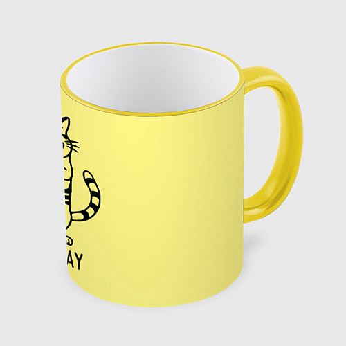 Кружка цветная Хитрый кот / 3D-Желтый кант – фото 1