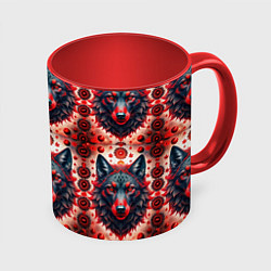 Кружка 3D Серые волки на красном фоне, цвет: 3D-белый + красный