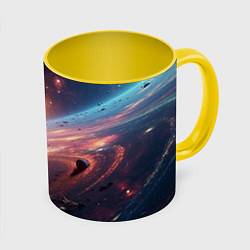 Кружка 3D Фантастика космос и планета, цвет: 3D-белый + желтый