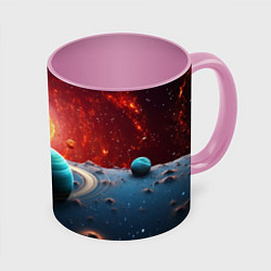 Кружка 3D Космос и разные планеты, цвет: 3D-белый + розовый