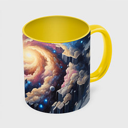 Кружка 3D Космическая галактика - нейросеть фантазия, цвет: 3D-белый + желтый