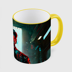 Кружка 3D Киберпанк портрет терминатора, цвет: 3D-желтый кант