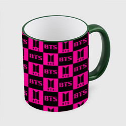 Кружка 3D BTS pattern pink logo, цвет: 3D-зеленый кант