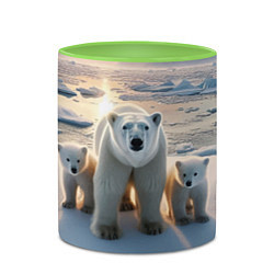 Кружка 3D Polar bear with her cubs - ai art, цвет: 3D-белый + светло-зеленый — фото 2
