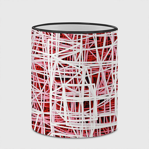 Кружка цветная Хаотичный кубический каркас в красном тумане / 3D-Черный кант – фото 2
