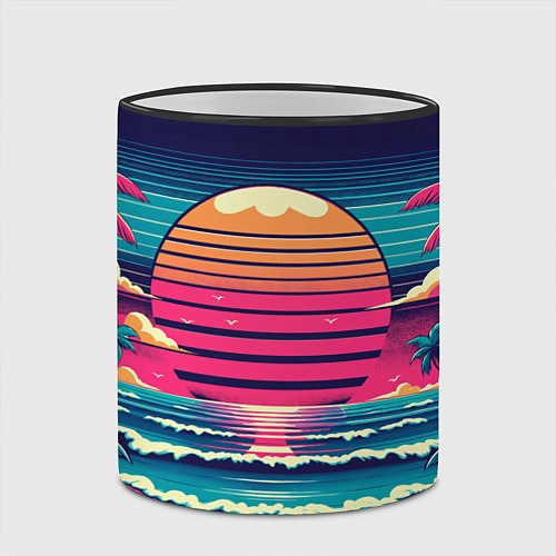 Кружка цветная Закат на пляже vaporwave / 3D-Черный кант – фото 2