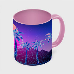 Кружка 3D Vaporwave неоновые горы и пальмы, цвет: 3D-белый + розовый
