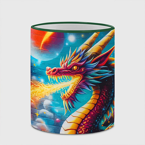Кружка цветная Космический дракон - граффити / 3D-Зеленый кант – фото 2