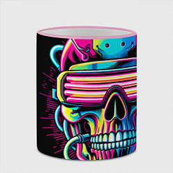 Кружка 3D Cyber skull - ai art neon, цвет: 3D-розовый кант — фото 2