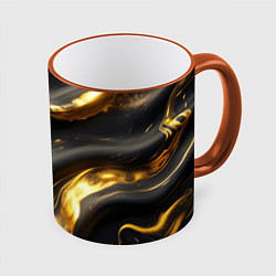Кружка 3D Черно-золотая волнистая текстура, цвет: 3D-оранжевый кант