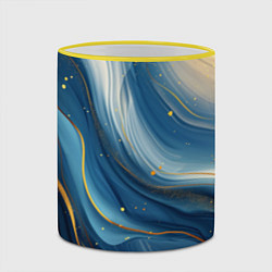Кружка 3D Золотая волнистая текстура на синей ткани, цвет: 3D-желтый кант — фото 2