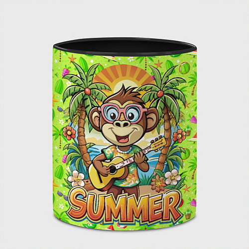 Кружка цветная Обезьяна с гитарой летний вайб / 3D-Белый + черный – фото 2
