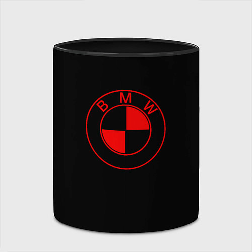 Кружка цветная BMW red logo / 3D-Белый + черный – фото 2