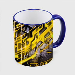 Кружка 3D Yellow and white abstraction, цвет: 3D-синий кант