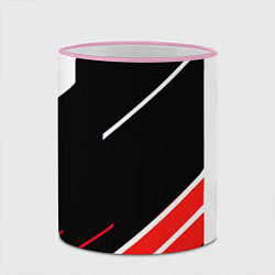 Кружка 3D Бело-красные полосы на чёрном фоне, цвет: 3D-розовый кант — фото 2