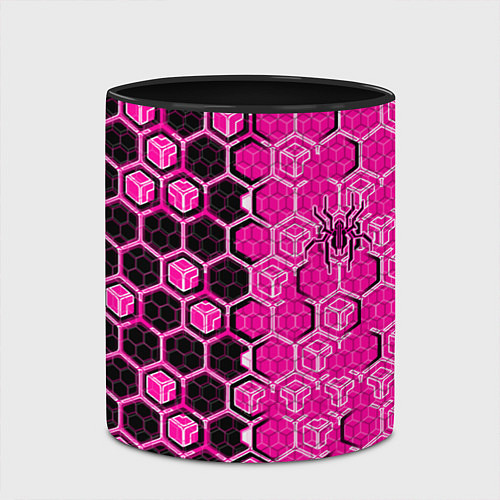 Кружка цветная Техно-киберпанк шестиугольники розовый и чёрный с / 3D-Белый + черный – фото 2