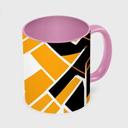 Кружка 3D Жёлтые широкие линии на белом фоне, цвет: 3D-белый + розовый