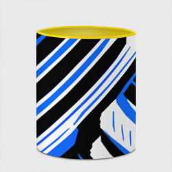 Кружка 3D Чёрно-синие полосы на белом фоне, цвет: 3D-белый + желтый — фото 2
