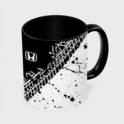 Кружка 3D Хонда: следы от шин, цвет: 3D-белый + черный