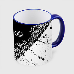 Кружка 3D Лексус: следы от шин, цвет: 3D-синий кант
