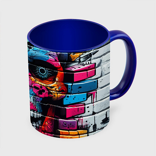 Кружка цветная Crazy color skull - graffiti / 3D-Белый + синий – фото 1