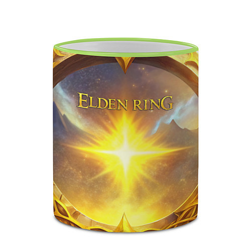 Кружка цветная Elden Ring лого и волшебное золотое кольцо / 3D-Светло-зеленый кант – фото 2