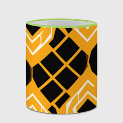 Кружка 3D Чёрные квадраты и белые полосы на оранжевом фоне, цвет: 3D-светло-зеленый кант — фото 2