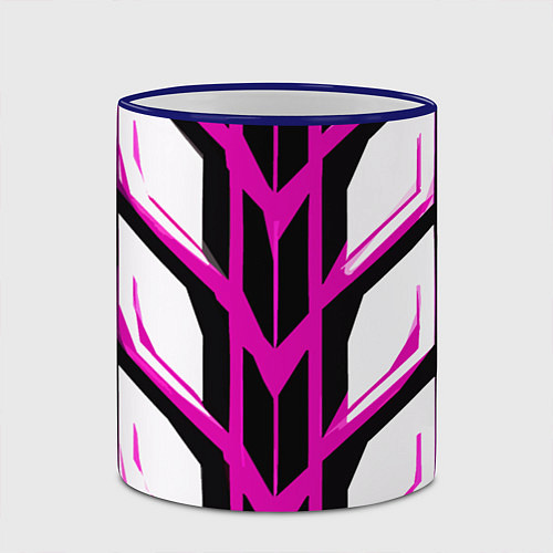 Кружка цветная Чёрно-розовые полосы на белом фоне / 3D-Синий кант – фото 2
