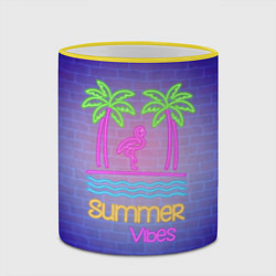 Кружка 3D Неоновые пальмы и фламинго summer vibes, цвет: 3D-желтый кант — фото 2