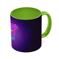 Кружка 3D Неоновые пальмы summer vibes, цвет: 3D-белый + светло-зеленый