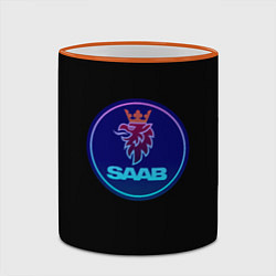 Кружка 3D Saab logo neon, цвет: 3D-оранжевый кант — фото 2