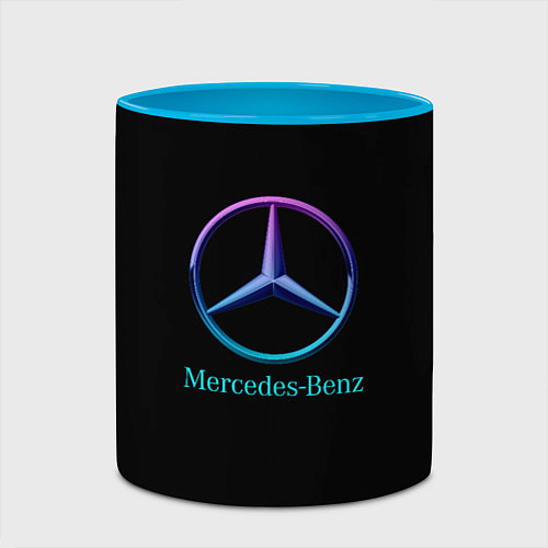 Кружка цветная Mercedes neon logo / 3D-Белый + небесно-голубой – фото 2