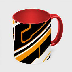 Кружка 3D Чёрно-жёлтые полосы на белом фоне, цвет: 3D-белый + красный